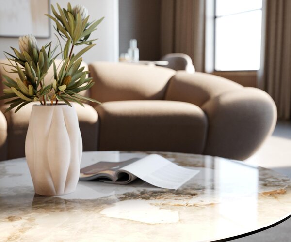 DELIFE Dohányzóasztal Edge kerek 90x90 cm kerámia Minas Melange Conis fém titán színű effektfinish