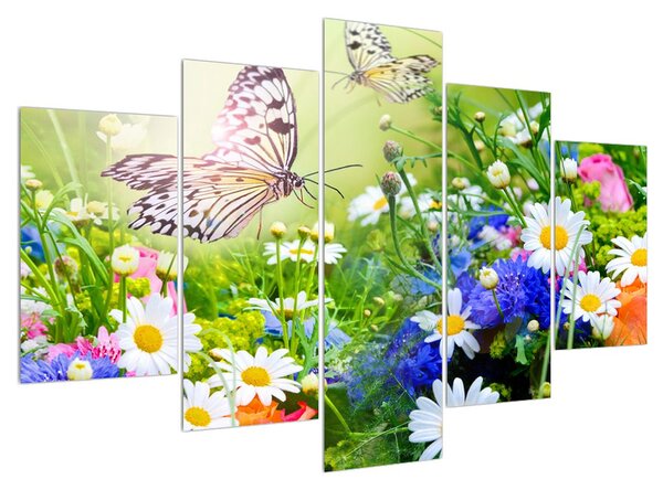 Nyári virágok és a lepke képe (150x105 cm)