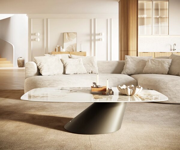 DELIFE Dohányzóasztal Edge hajóformájú 140x80 cm kerámia Minas melange Conis fém titán színű effektfinish