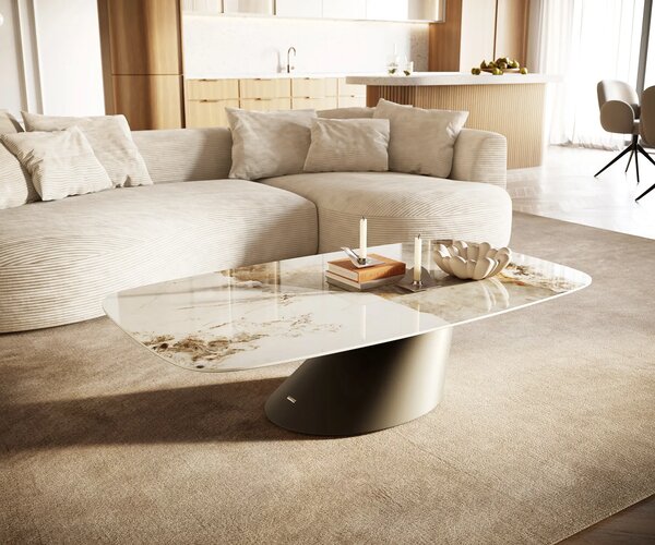 DELIFE Dohányzóasztal Edge hajóformájú 140x80 cm kerámia Minas melange Conis fém titán színű effektfinish