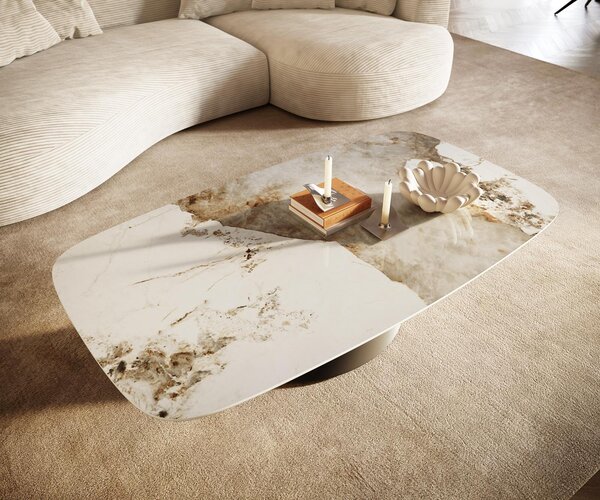 DELIFE Dohányzóasztal Edge hajóformájú 140x80 cm kerámia Minas melange Conis fém titán színű effektfinish
