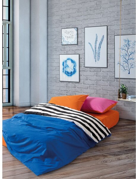 Fekete-fehér négyrészes kétszemélyes hosszabbított renforcé pamut ágyneműhuzat lepedővel 200x220 cm Dusk – Mijolnir