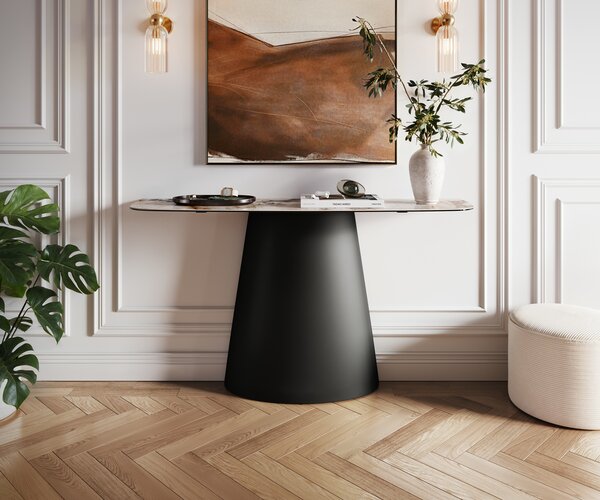 DELIFE Konzolasztal Edge hajóformájú 140x40 cm kerámia patagónia polírozott Conos fém fekete