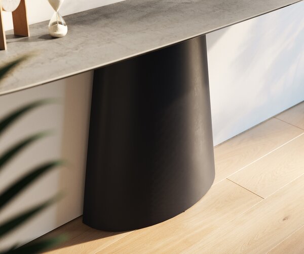 DELIFE Konzolasztal Edge hajóformájú 180x40 cm kerámia beton szürke Conos fém fekete