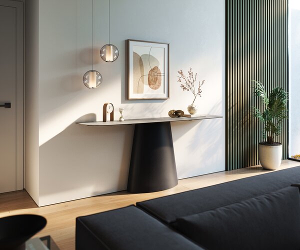 DELIFE Konzolasztal Edge hajóformájú 180x40 cm kerámia beton szürke Conos fém fekete