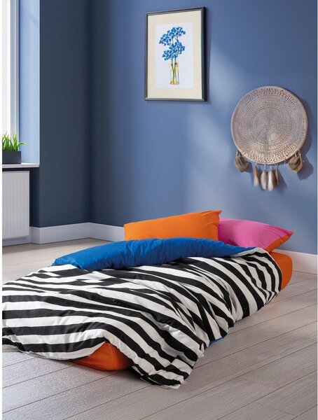 Fekete-fehér négyrészes kétszemélyes hosszabbított renforcé pamut ágyneműhuzat lepedővel 200x220 cm Dusk – Mijolnir