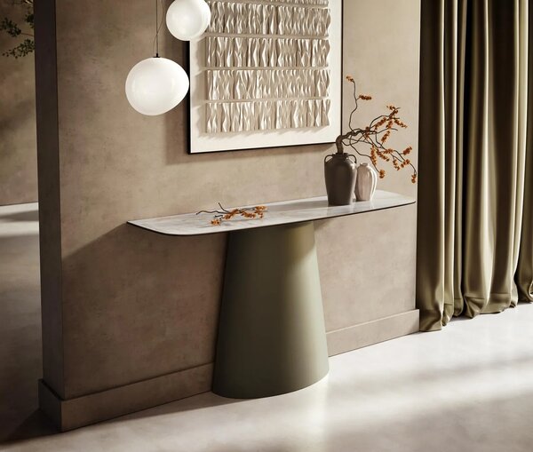 DELIFE Konzolasztal Edge hajóformájú 140x40 cm kerámia onyx pearl Conos fém titán színű effekt finish