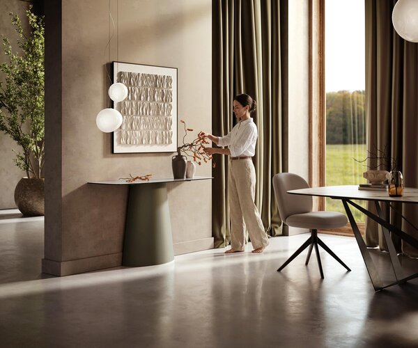 DELIFE Konzolasztal Edge hajóformájú 140x40 cm kerámia onyx pearl Conos fém titán színű effekt finish