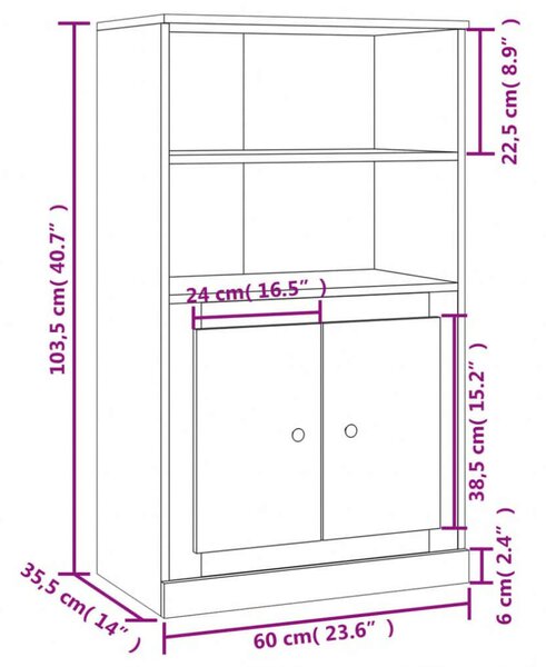 VidaXL Fa Magasszekrény - Füstös Tölgy - 60x35,5x103,5 cm