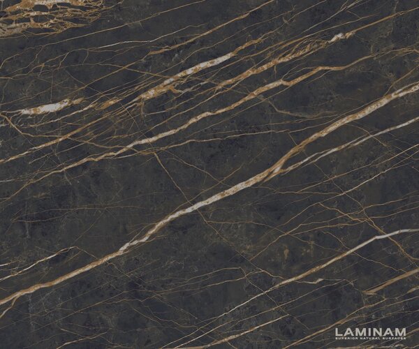 DELIFE Konzolasztal Edge hajóformájú 180x40 cm Laminam® kerámia Noir Desir barna Conos fém titán színű hatású