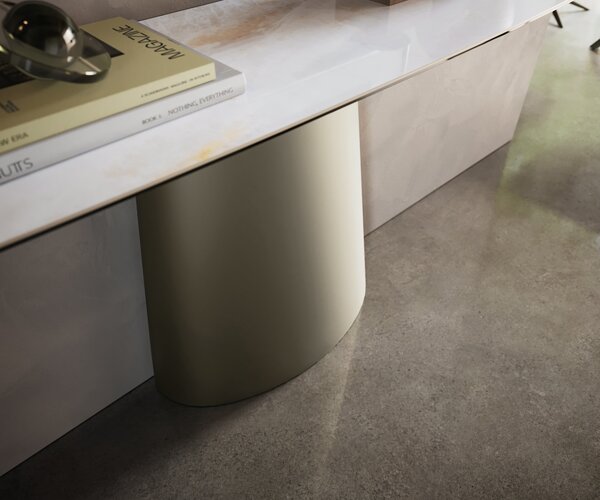 DELIFE Konzolasztal Edge hajóformájú 180x40 cm kerámia onyx pearl Conos fém titán színű effekt finish