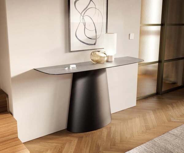 DELIFE Konzolasztal Edge hajóformájú 140x40 cm kerámia beton szürke Conos fém fekete