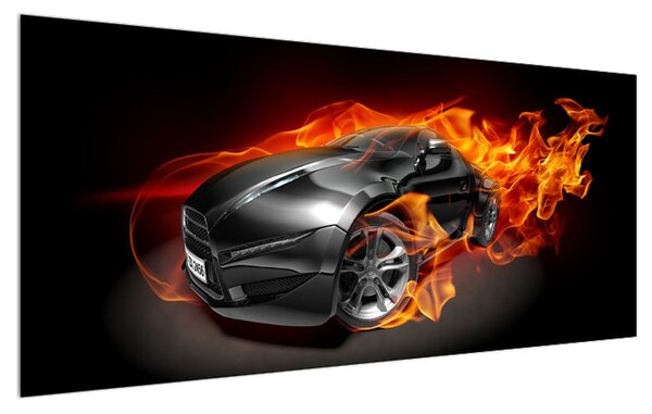 Lángoló autó képe (120x50 cm)