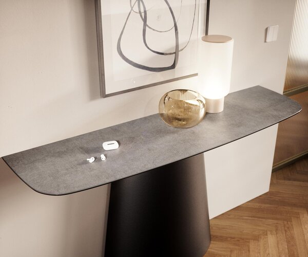 DELIFE Konzolasztal Edge hajóformájú 140x40 cm kerámia beton szürke Conos fém fekete