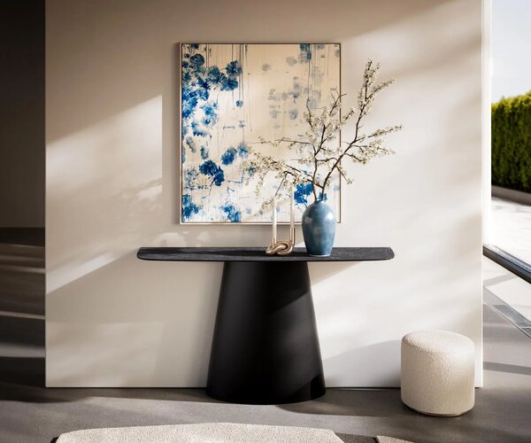 DELIFE Konzolasztal Edge hajóformájú 140x40 cm Laminam® Nero Greco kerámia antracit Conos fekete fém