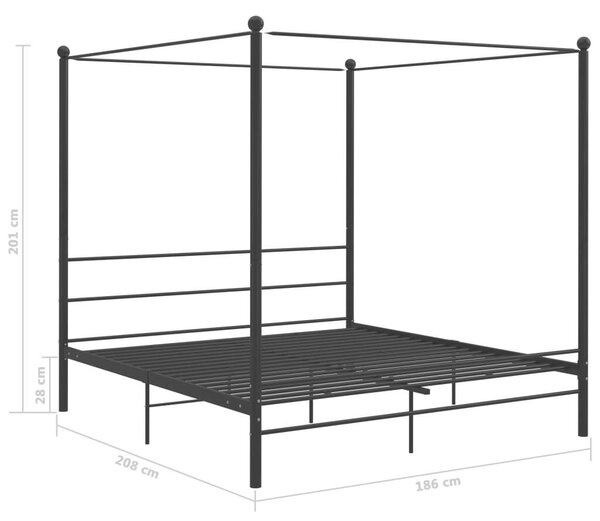 VIDAXL Fekete Fém Baldachinos Ágykeret - 180x200 cm