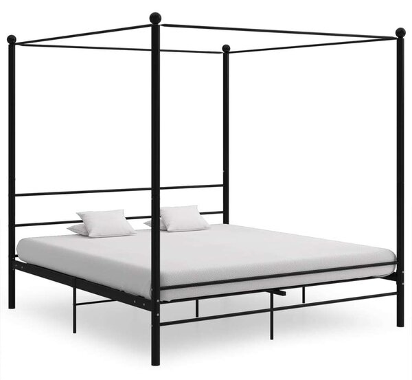 VIDAXL Fekete Fém Baldachinos Ágykeret - 180x200 cm