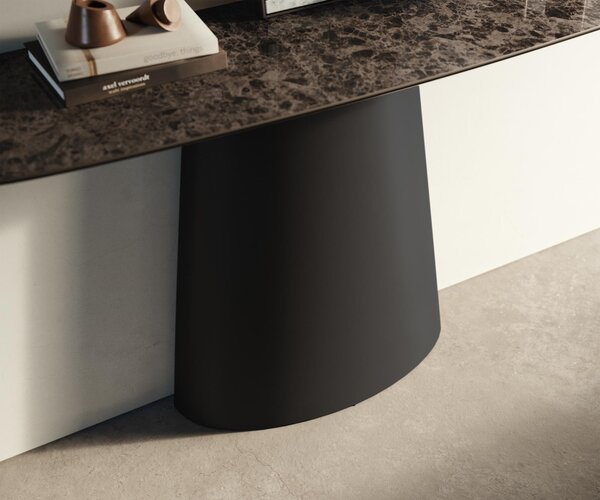 DELIFE Konzolasztal Edge hajóformájú 140x40 cm kerámia emperador extra polírozott sötétbarna kúpos fém fekete
