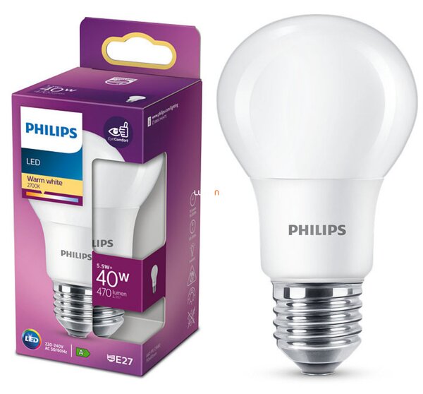 Philips E27 LED 5,5W 470lm 2700K meleg fehér 250° - 40W izzó helyett