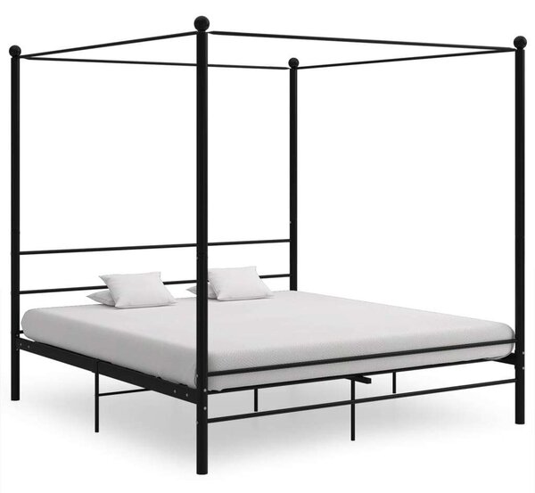 VIDAXL Fekete Fém Baldachinos Ágykeret - 180x200 cm