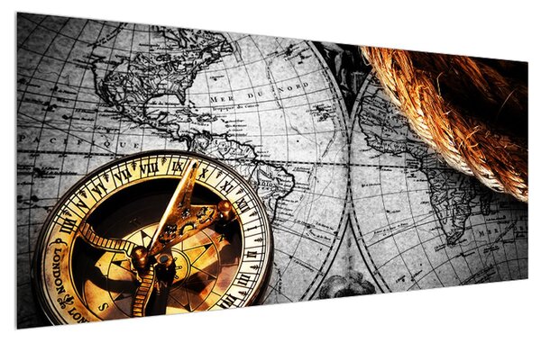 Régi térkép és a kompasz képe (120x50 cm)