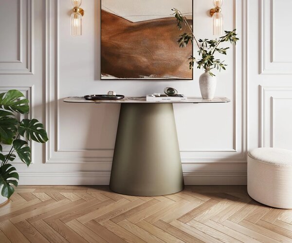 DELIFE Konzolasztal Edge hajóformájú 140x40 cm kerámia patagónia polírozott Conos fém titán színű effekt finish