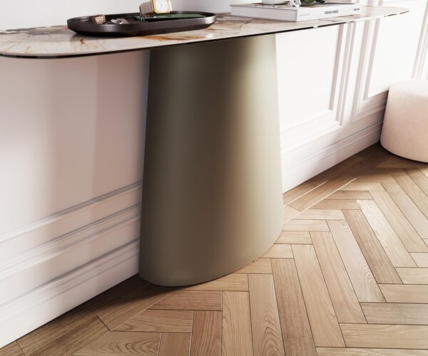 DELIFE Konzolasztal Edge hajóformájú 140x40 cm kerámia patagónia polírozott Conos fém titán színű effekt finish