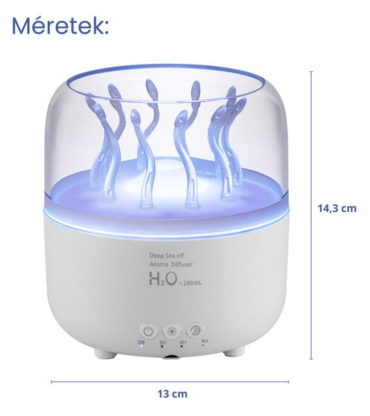 Színváltós Aroma Diffúzor 280 ml Forgó Medúza-hatással, Távirányítóval