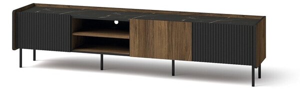TV-állvány Tivsali 107, Laminált forgácslap, 47x200x40cm, Dió, Matt fekete