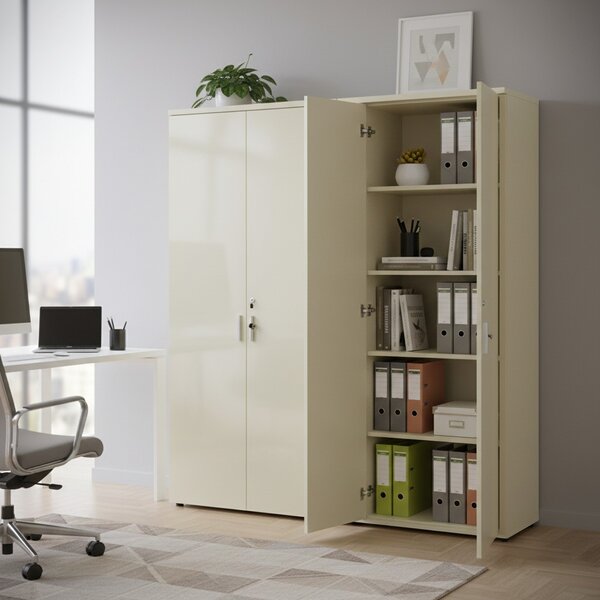 SimpleOffice magas szekrény 80 x 40 x 180 cm, világos tölgy / szürke