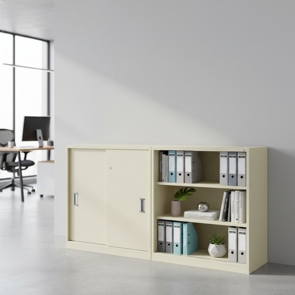 SimpleOffice alacsony szekrény 80 x 40 x 80 cm, világos tölgy / szürke