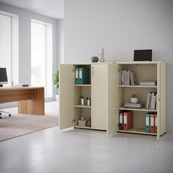 SimpleOffice közepes szekrény 80 x 40 x 120 cm, világos tölgy / szürke