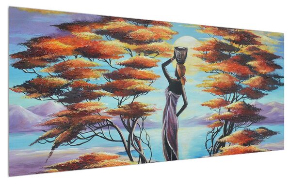 Orientális kép - női alak, fák és a nap (120x50 cm)