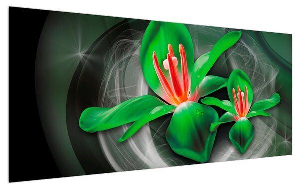 Modern kép - zöld virágok (120x50 cm)