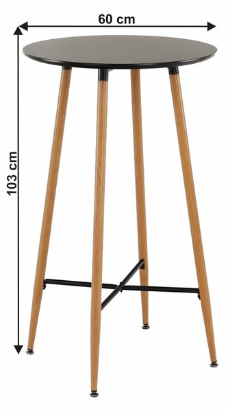 KONDELA Bárasztal, fekete/tölgy, átmérő 60 cm, IMAM