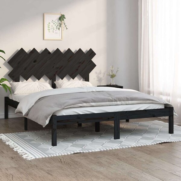 VIDAXL Fekete Tömör Fenyőfa Ágykeret - 140x190 cm