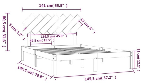 VIDAXL Fekete Tömör Fenyőfa Ágykeret - 140x190 cm