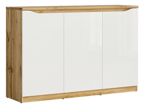 Szekrény Avifera 101, Laminált forgácslap, 92x135x40cm, Fényes fehér, Wotan tölgy
