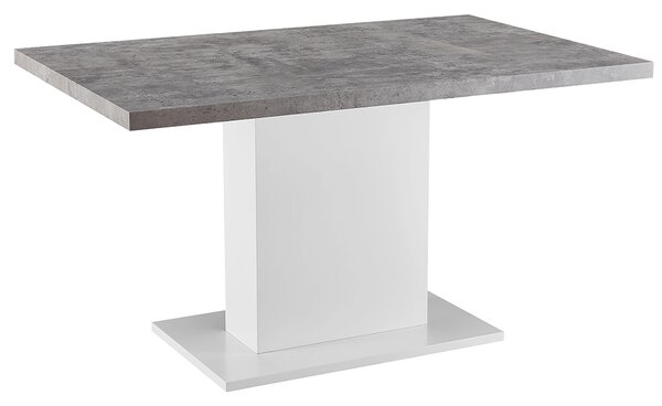 KONDELA Étkezőasztal, beton/fehér extra magas fényű HG, 138x90 cm, KAZMA