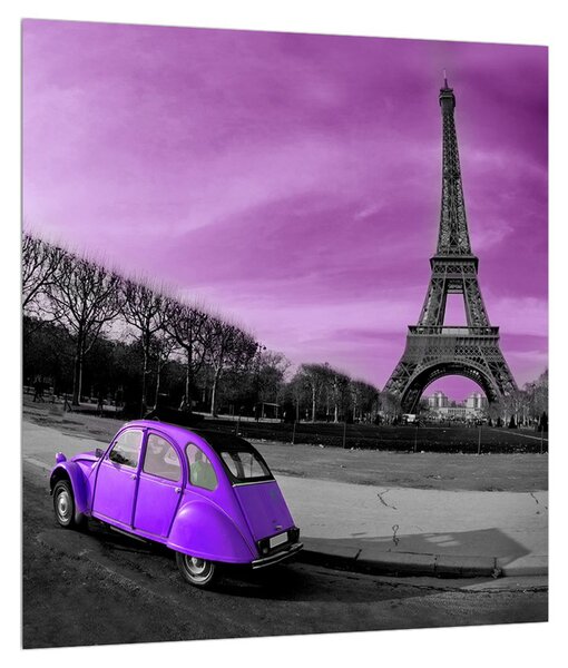 Eiffel torony és a lila autó kép (30x30 cm)