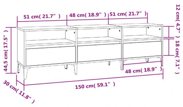 Modern TV Szekrény - Sonoma Szürke - 150cm