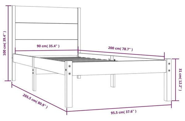 Tömör fenyőfa ágykeret 90 x 200 cm