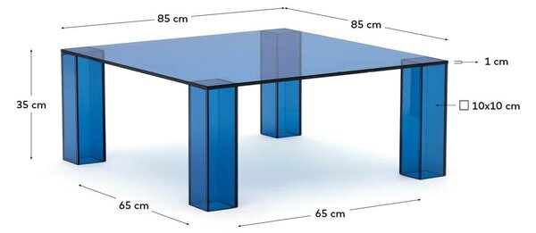 Kék üveg dohányzóasztal 85x85 cm Adularia – Kave Home