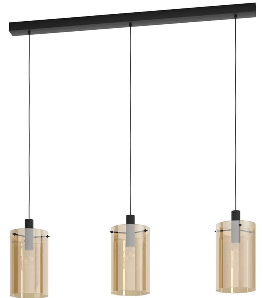 Függesztett lámpa három foglalattal, fekete-borostyán színű (Polverara)