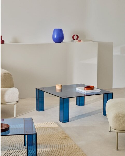 Kék üveg dohányzóasztal 85x85 cm Adularia – Kave Home