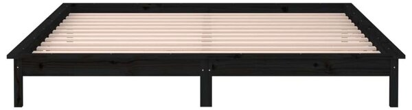 Fekete tömör fa ágykeret led-világítással 200 x 200 cm