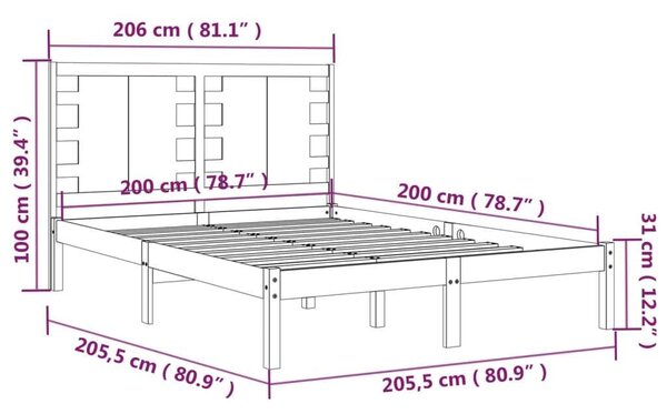 VIDAXL - Fekete Tömör Fenyőfa Ágykeret - 200x200 cm