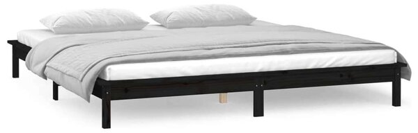 Fekete tömör fa ágykeret led-világítással 200 x 200 cm