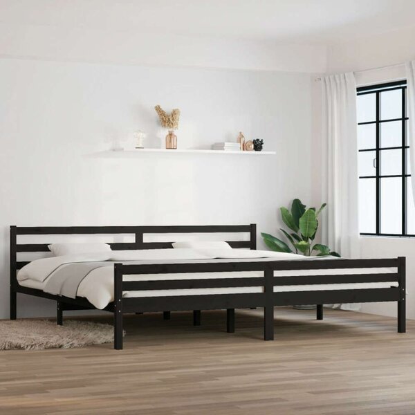 Fekete tömör fa ágykeret 200x200 cm