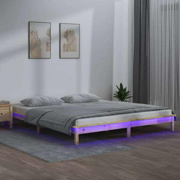 Tömör fa ágykeret led-világítással 180x200 cm (6ft super king)